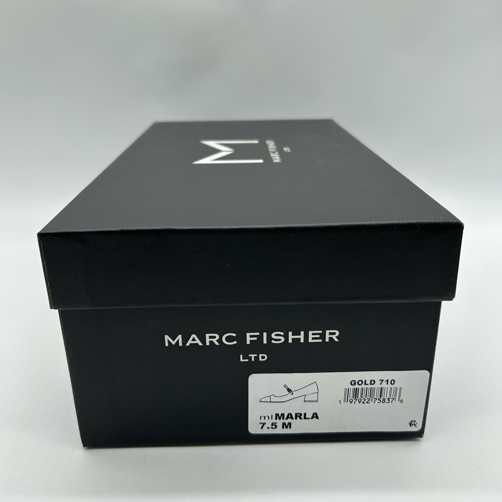 Marc Fisher LTD Marla Metallic Gold Mary Jane Block Heel Shoes Size 7.5M NWT - Picture 13 of 14